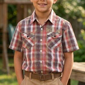 Boys Size 8 Bundle Route 66 & Cherokee Plaid Button Down Shirts LS SS